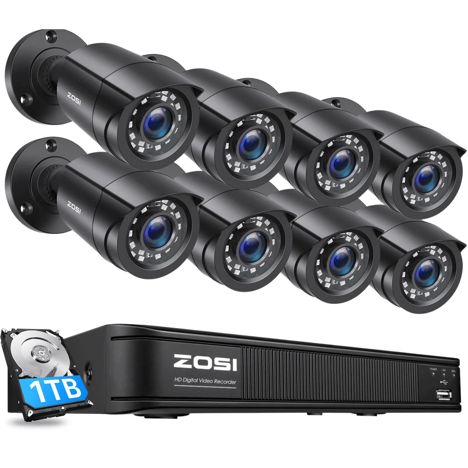 Zosi Official Store C106 1080P 8CH CCTV Security Camera System + Optional Hard Drive, 8 / 1TB Hard Drive / Black