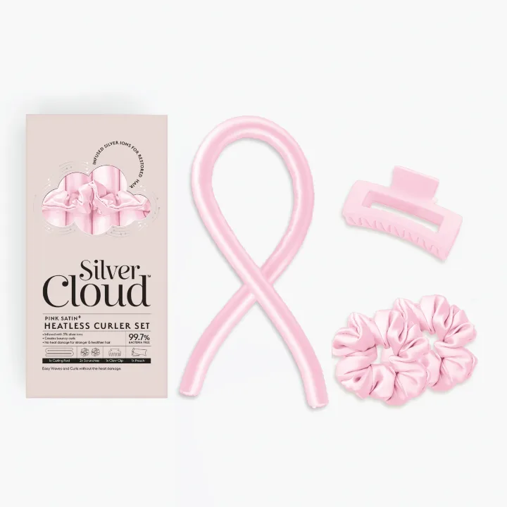 Silver Cloud Soft Satin Pink Heatless Hair Curler Set