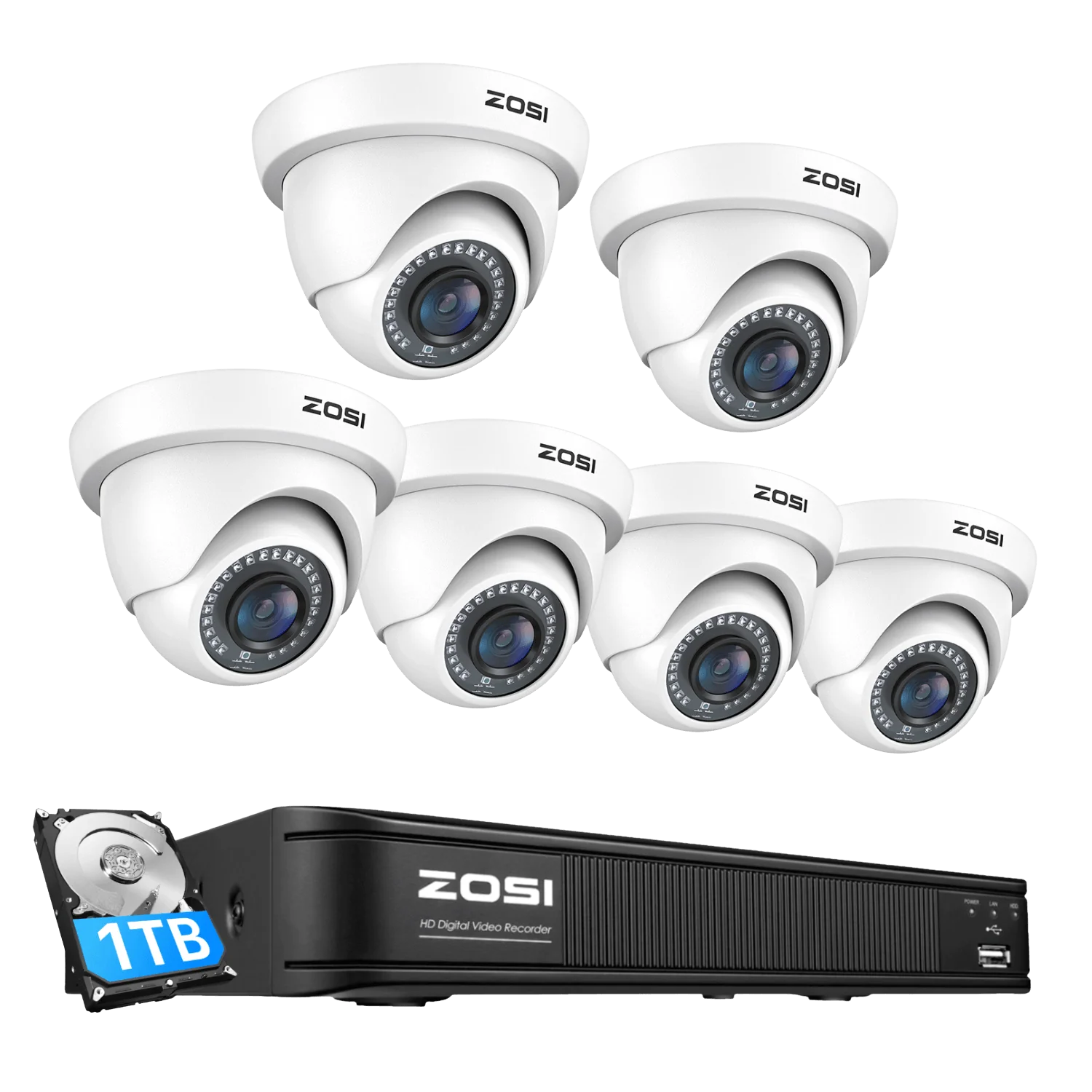 Zosi Official Store C419 1080P 8CH CCTV Security Camera System + Optional Hard Drive, 6 / 1TB Hard Drive / White