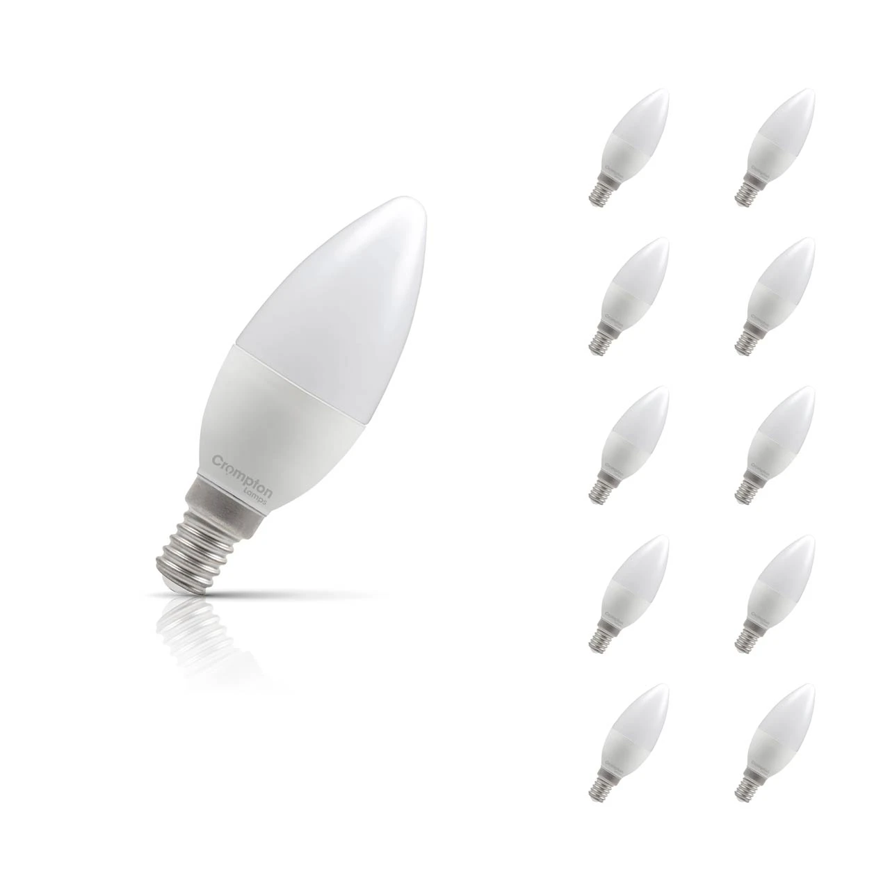 Crompton Lamps 10-Pack Crompton Candle LED Light Bulbs E14 4.2W (40W Eqv) Cool White Opal Small Screw Frosted