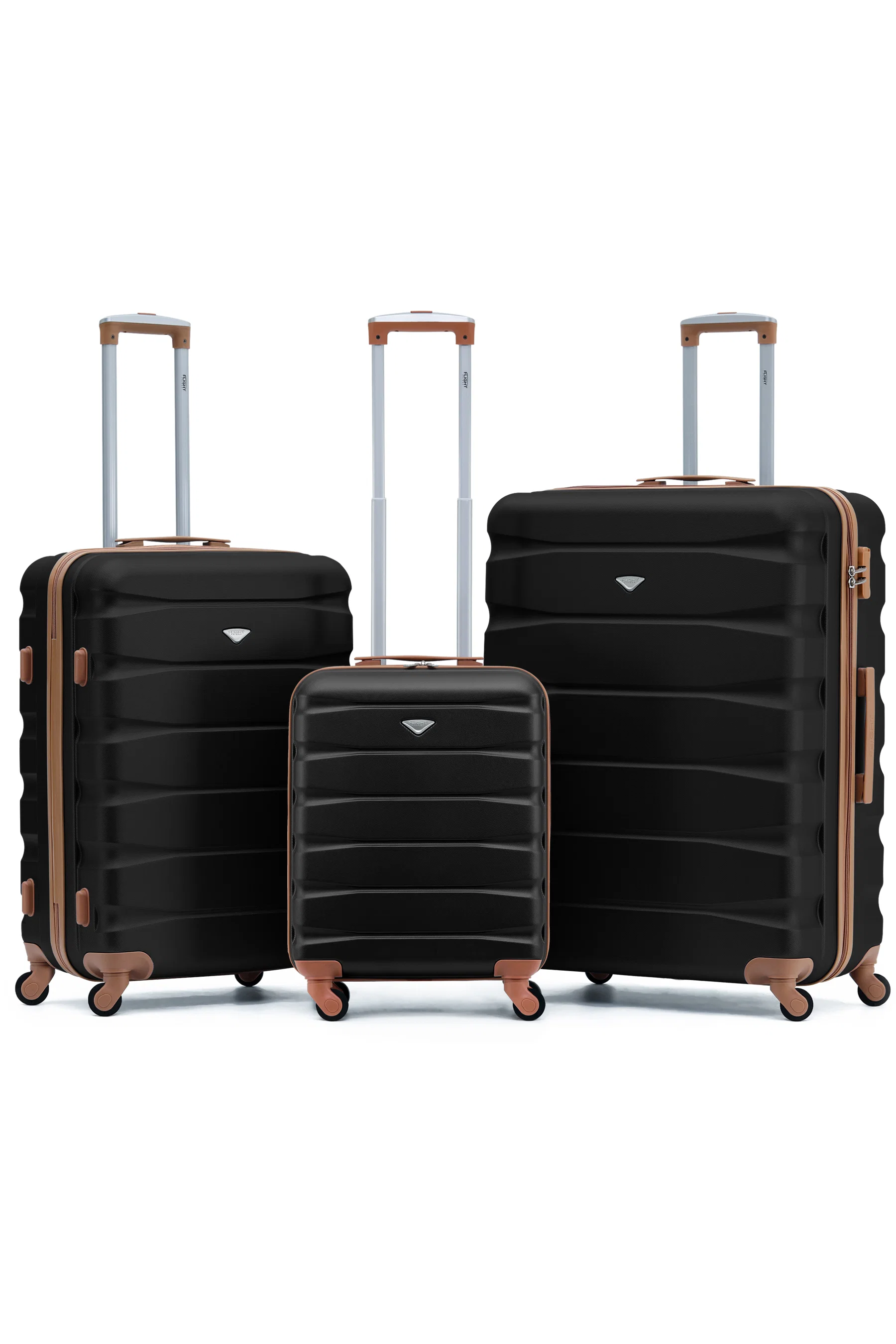 SAFIR 3-Piece Suitcase Set (55x40x20cm + Medium + Large) - Black / Tan / Set of 3