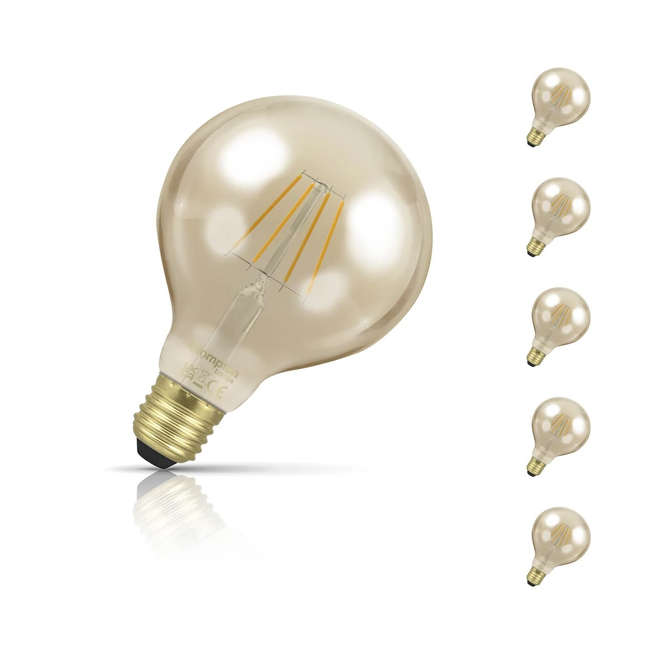 Crompton Lamps 5-Pack Crompton Globe LED G95 Light Bulbs E27 4.5W (35W Eqv) Dim Extra Warm White Antique Filament Screw Vintage Large