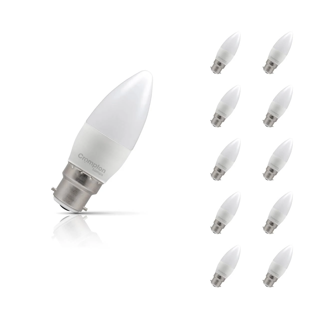 Crompton Lamps 10-Pack Crompton Candle LED Light Bulbs B22 4.2W (40W Eqv) Cool White Opal Bayonet Frosted