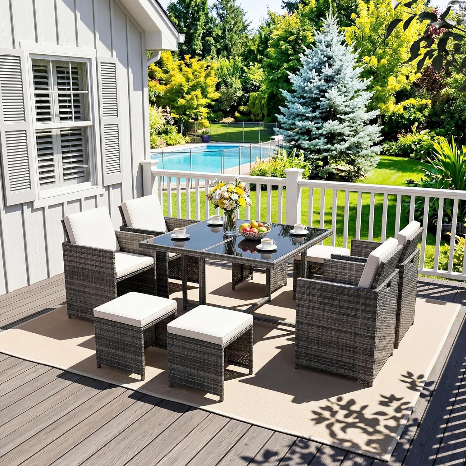 8 SEATER CUBE RATTAN GARDEN FURNITURE SET CHAIRS SOFA TABLE OUTDOOR PATIO WICKER