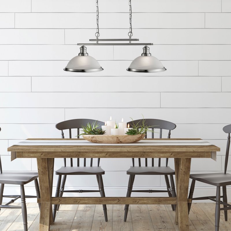 Searchlight Lighting Searchlight 2682-2SS Bistro 2 Light Ceiling Bar Pendant Light Silver