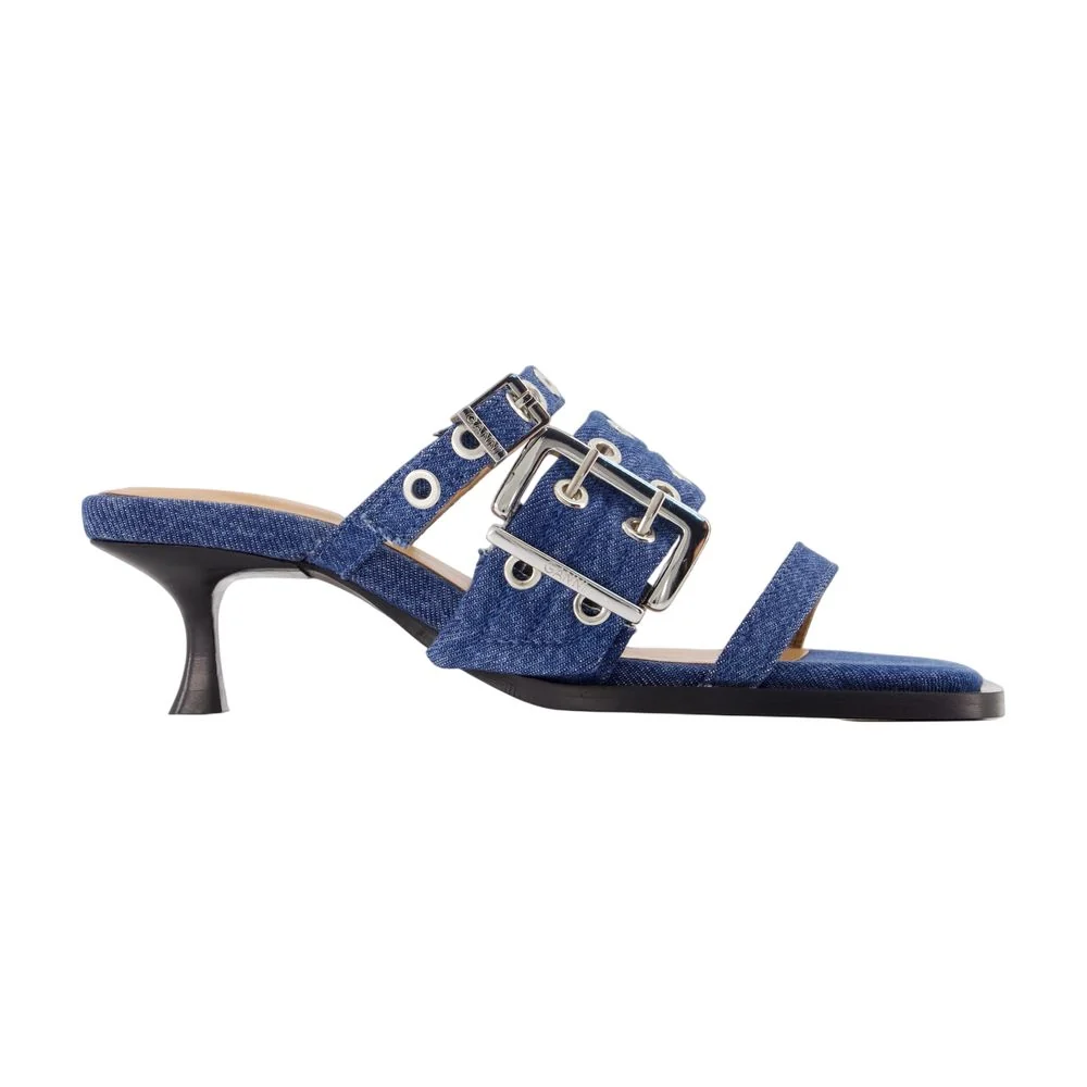 Women's Buckle-Strap Cotton Heel Mule