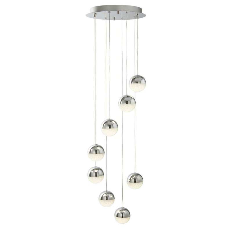 Searchlight Lighting Searchlight 5848-8CC Marbles Eight Light Cluster Ceiling Pendant Light In Chrome With Crushed Ice Glass