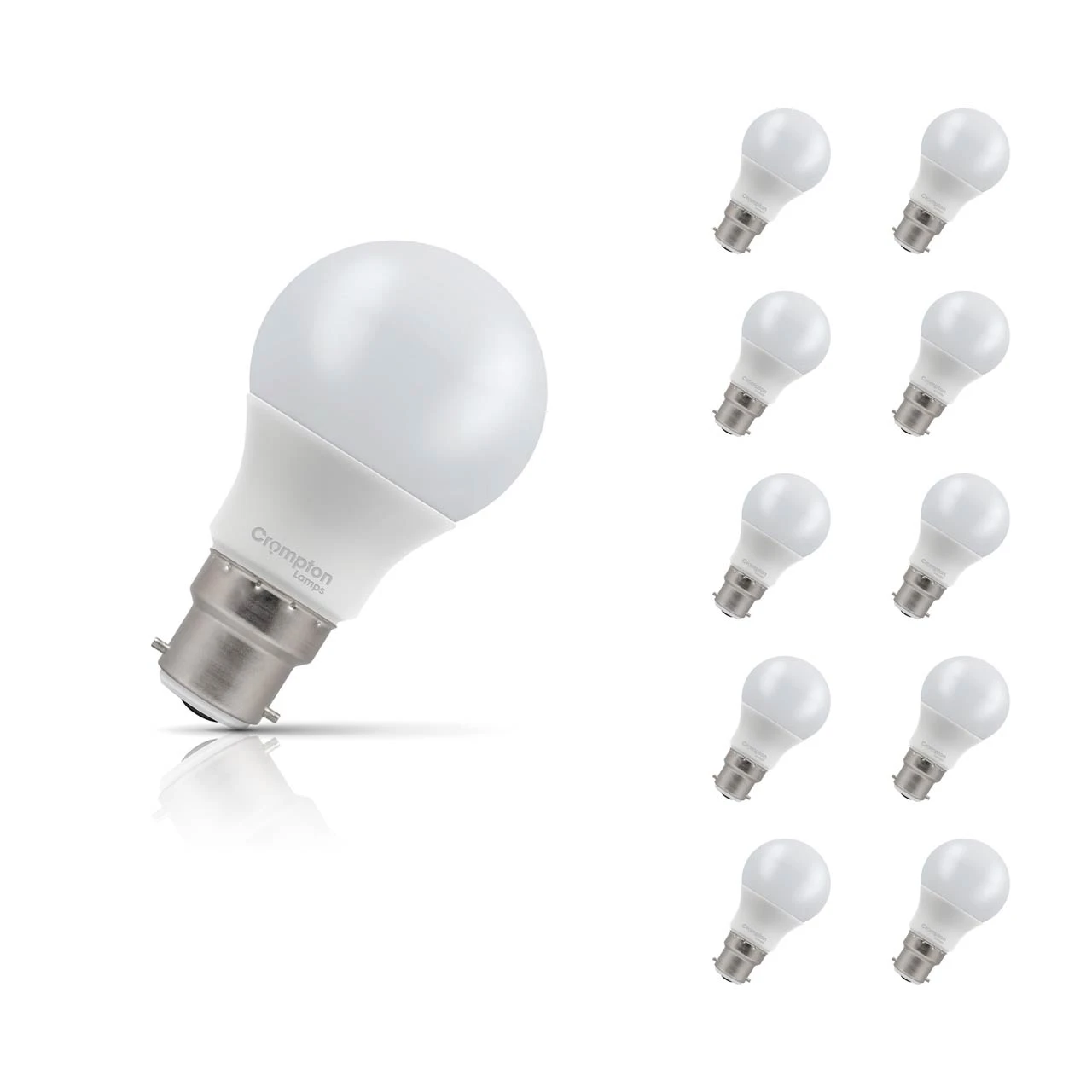 Crompton Lamps 10-Pack Crompton GLS LED Light Bulbs B22 7W (60W Eqv) Warm White Opal Bayonet Frosted