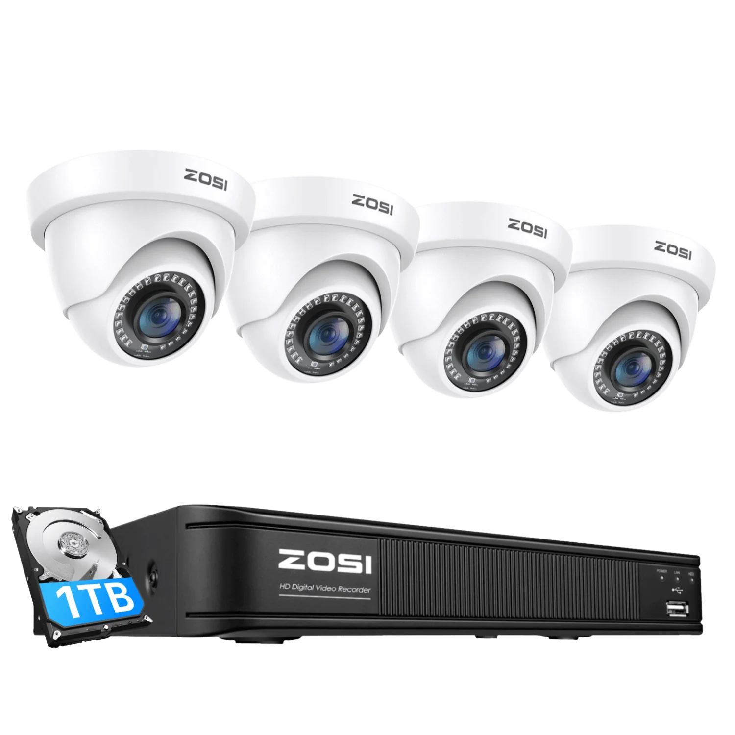 Zosi Official Store C419 1080P 8CH CCTV Security Camera System + Optional Hard Drive, 4 / 1TB Hard Drive / White