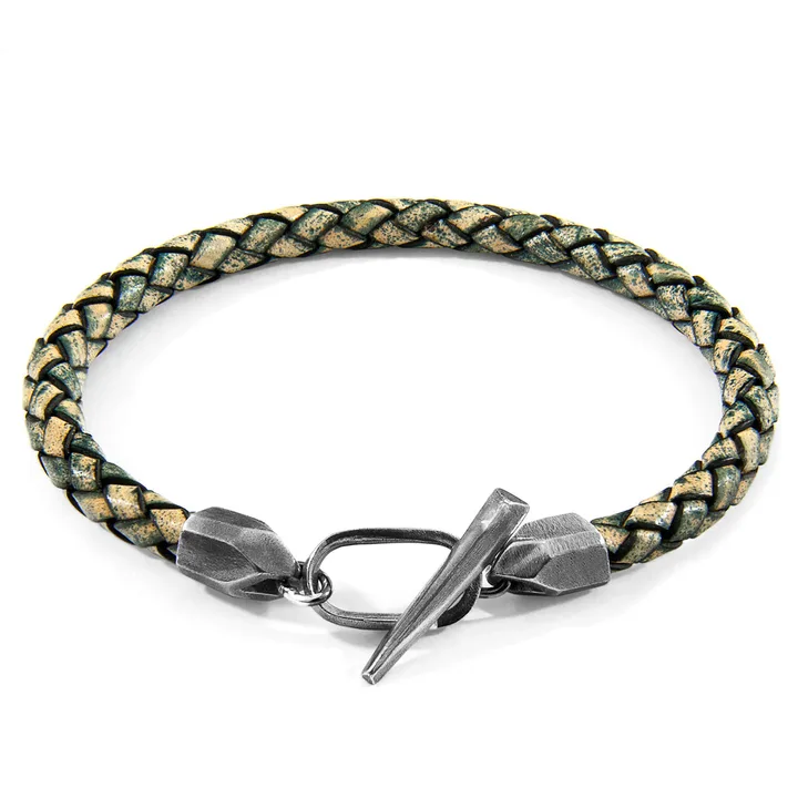 ANCHOR & CREW Petrol Green Jura Silver and Braided Leather Bracelet