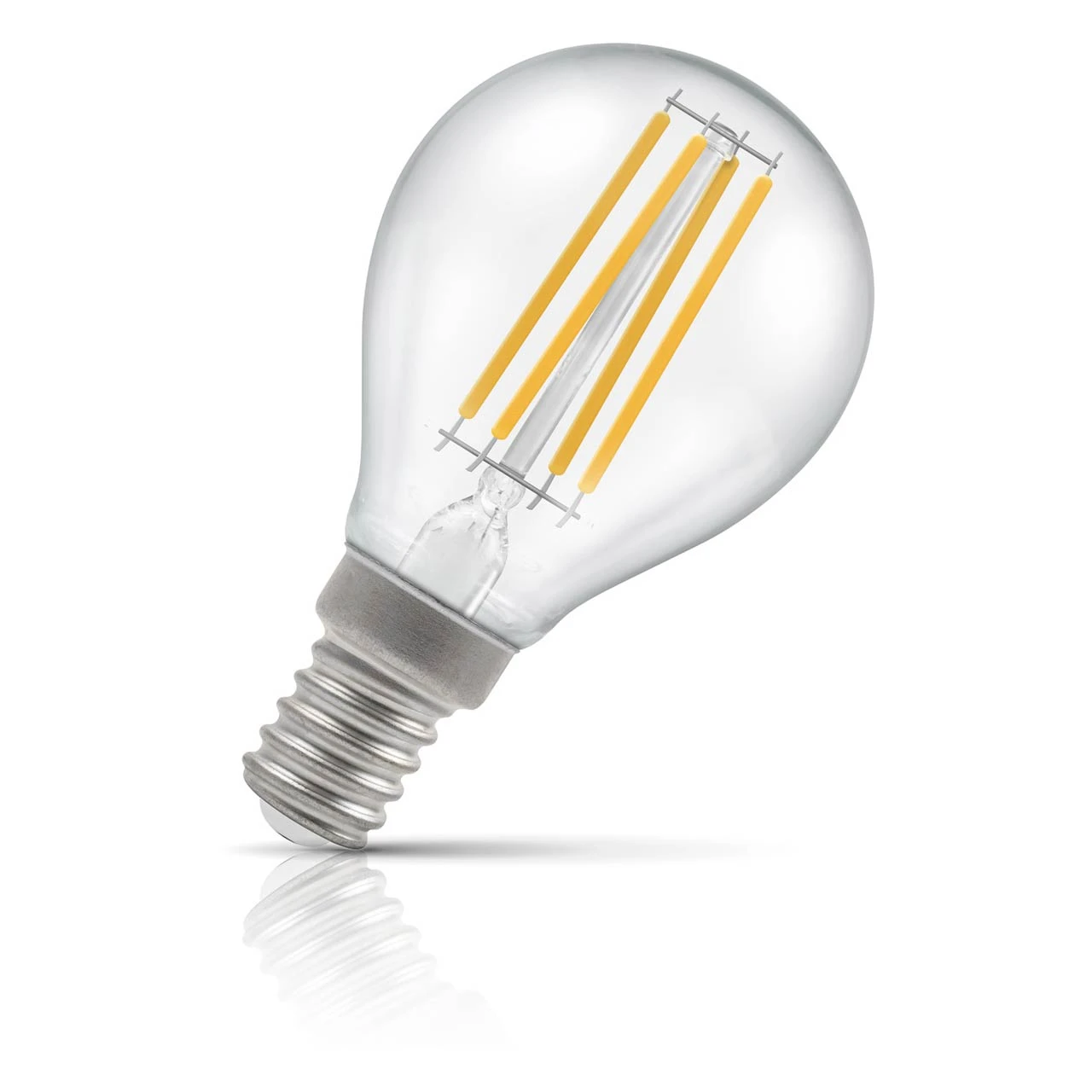 Crompton Lamps Crompton Golfball LED Light Bulb E14 4.2W (40W Eqv) Dim Warm White Clear Filament Round Small Screw