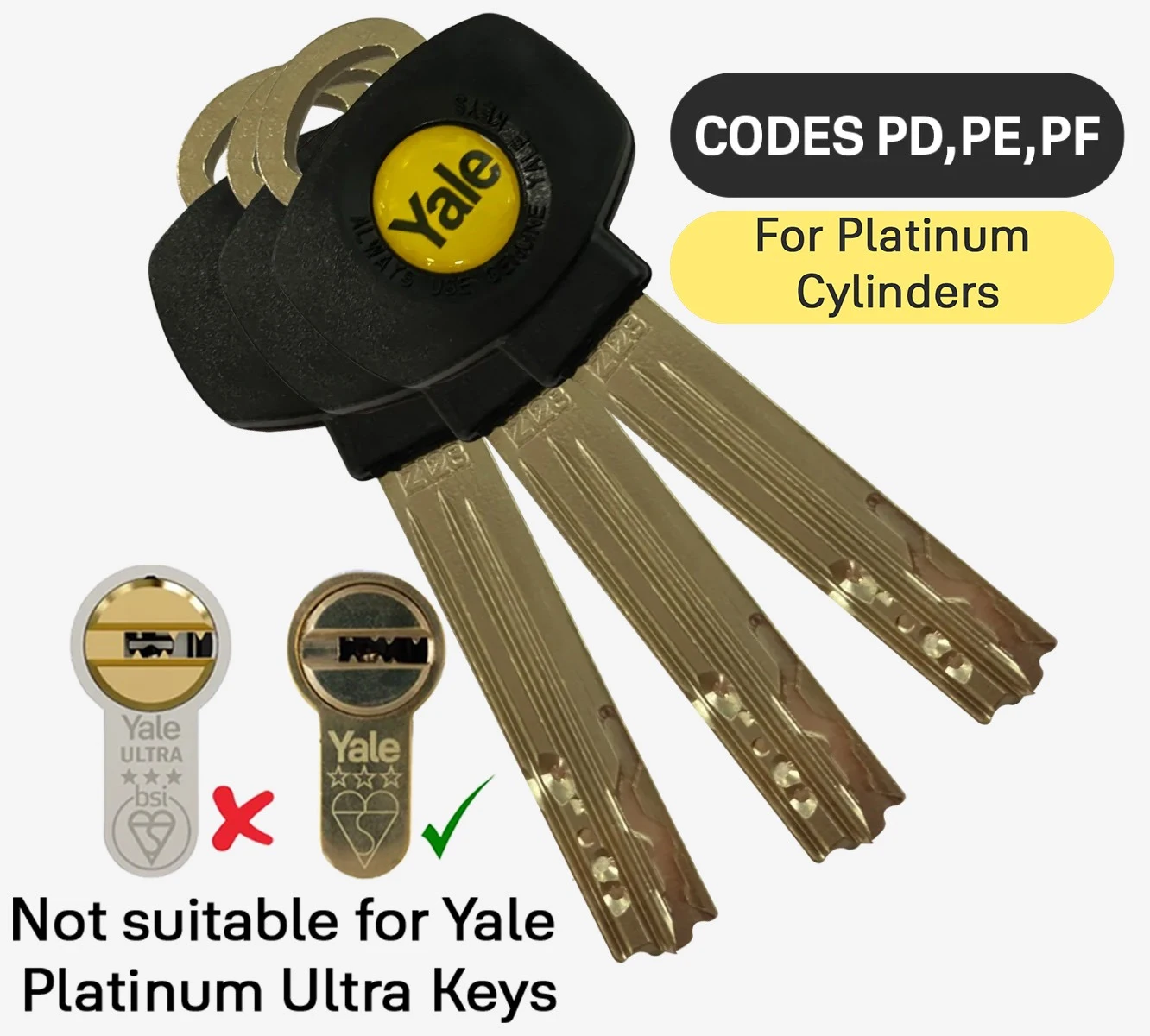 Yale Platinum 3 Star 10 pin Set of 3 keys