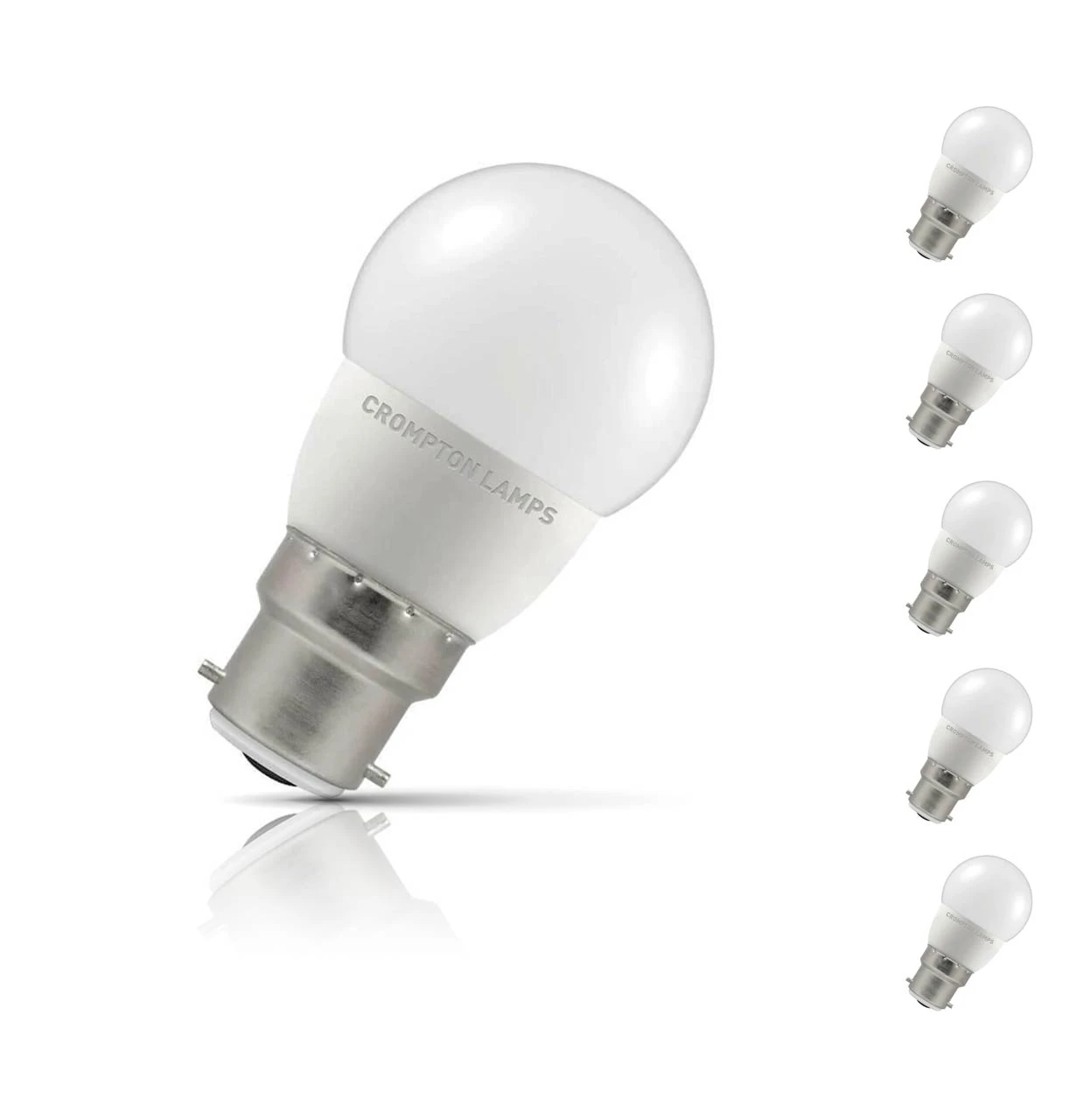 Crompton Lamps 5-Pack Crompton Golfball LED Light Bulbs B22 4.9W (40W Eqv) Cool White Opal Round Bayonet Frosted