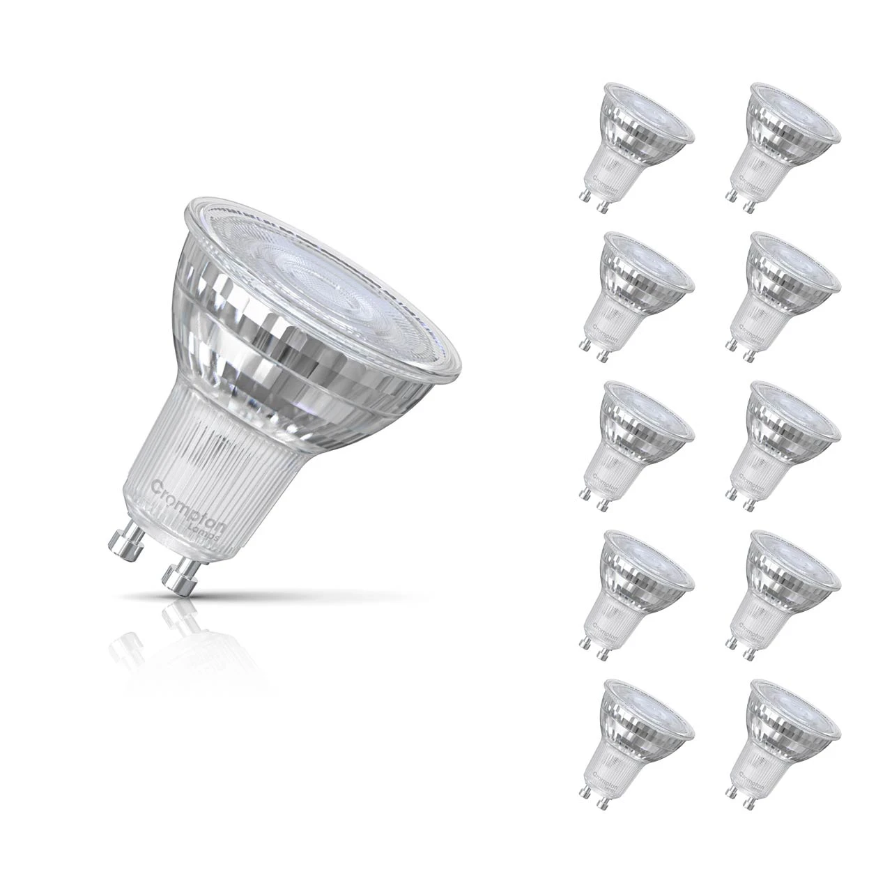 Crompton Lamps 10-Pack Crompton GU10 Spotlight LED Light Bulbs 3.7W Dimmable 2700K Warm White Full Glass 50W Eqv Halogen Replacement