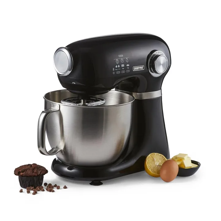 Geepas | For you. For life. 1000W Black Stand Mixer With 5L Bowl - 12-Speed With Beater & Dough Hook