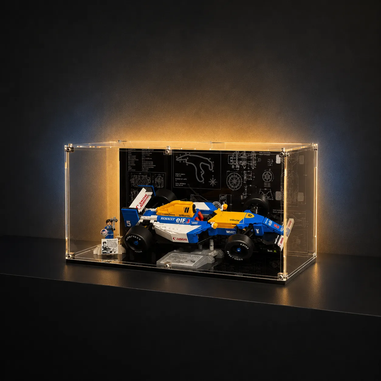 Acrylic Display Case for LEGO® Williams FW14B & Nigel Mansell 10353 - Black Baseplate