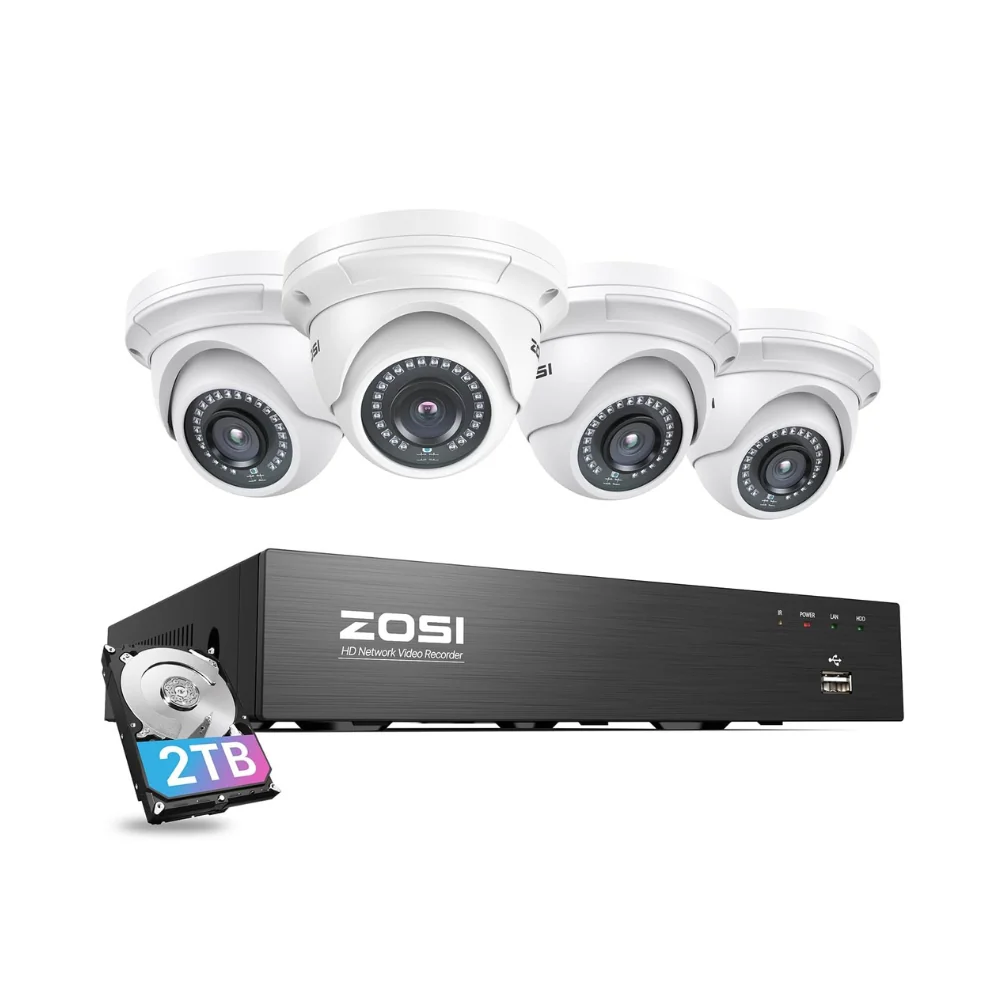 ZOSI UK Store C429 5MP CCTV Security Camera System + 4K 8CH PoE NVR, 8 / Hard drive not included