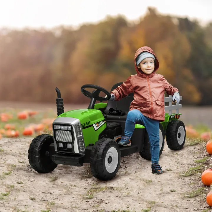 Ride On Tractor, Battery Powered Electric Car, with Detachable Trailer, Remote Control, Music