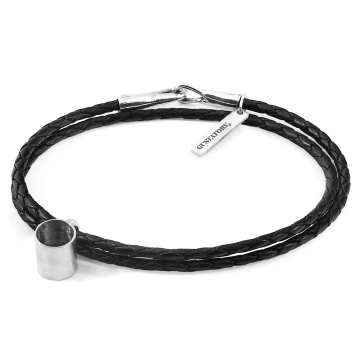 ANCHOR & CREW Midnight Black GUSTATORY Coffee Mug Silver and Braided Leather Bracelet