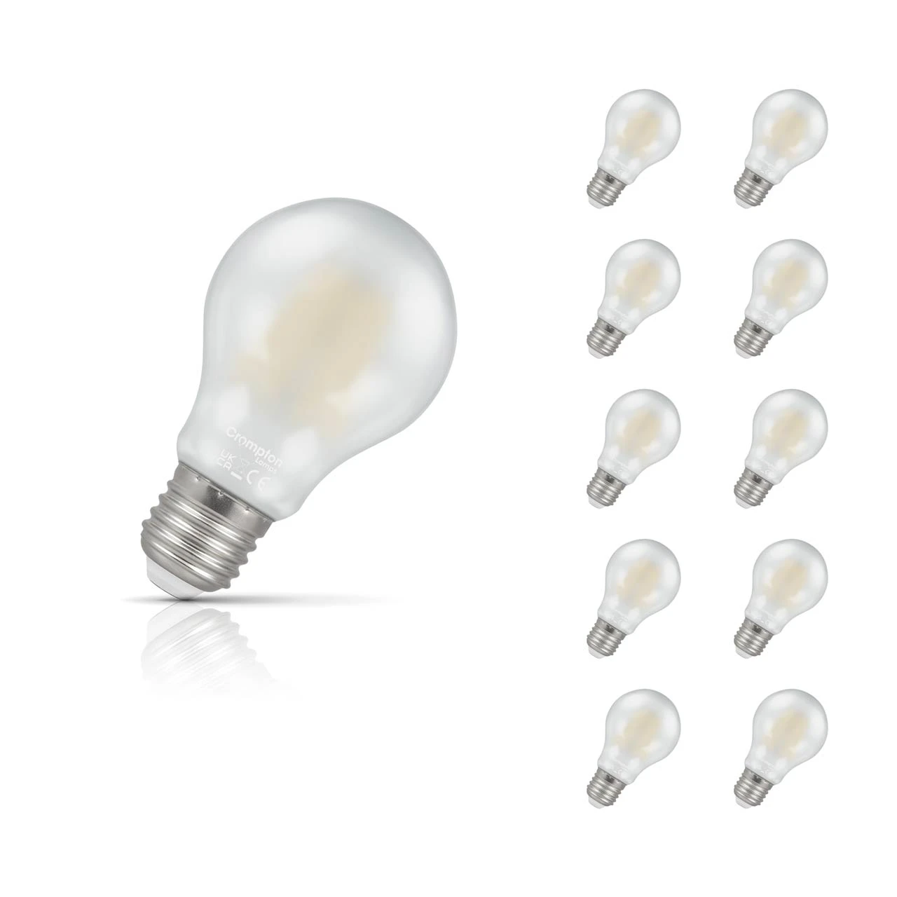 Crompton Lamps 10-Pack Crompton GLS LED Light Bulbs E27 7W (60W Eqv) Dim Warm White Pearl Filament Screw Frosted