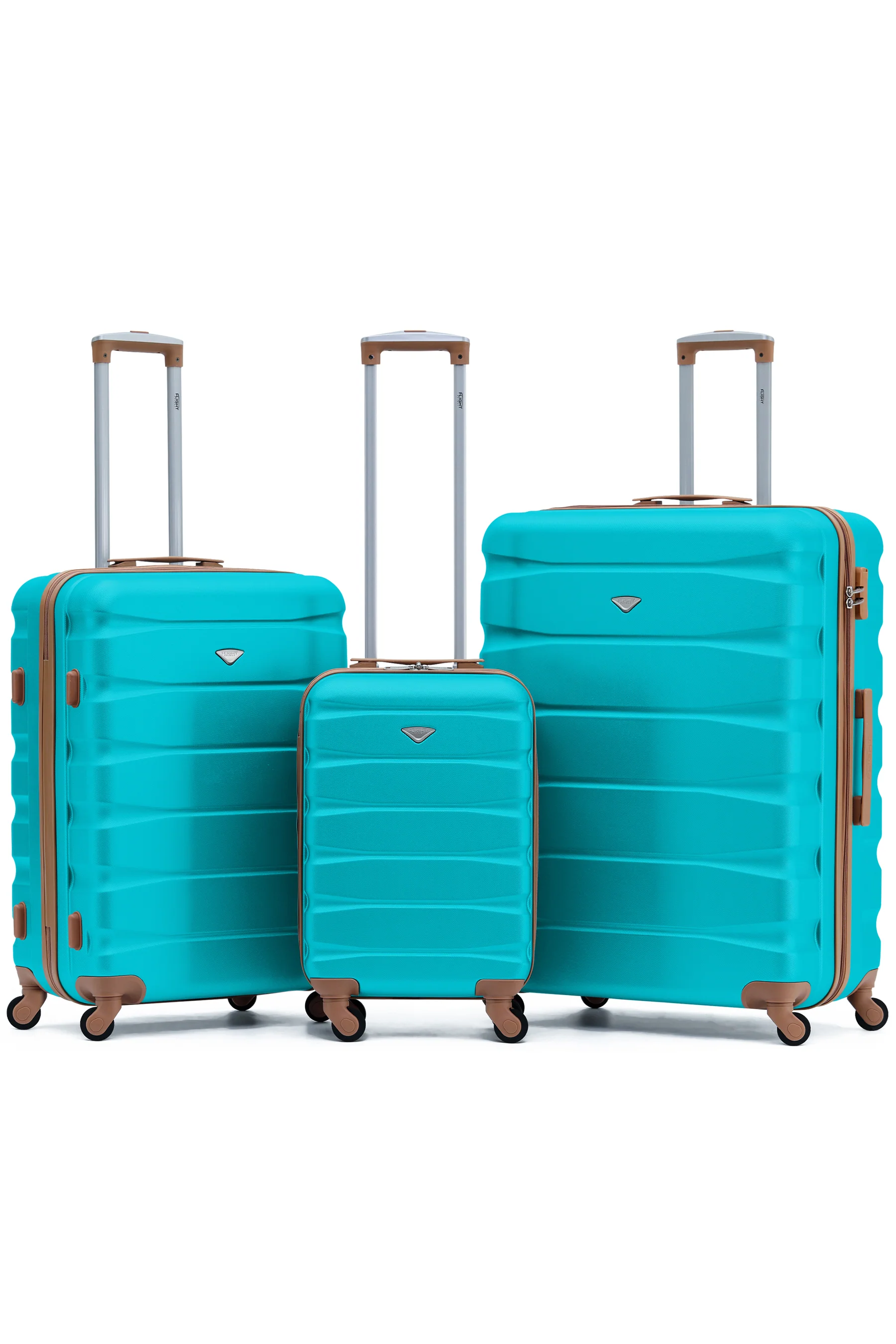 SAFIR 3-Piece Suitcase Set (55x35x20cm + Medium + Large) - Aqua / Tan / Set of 3