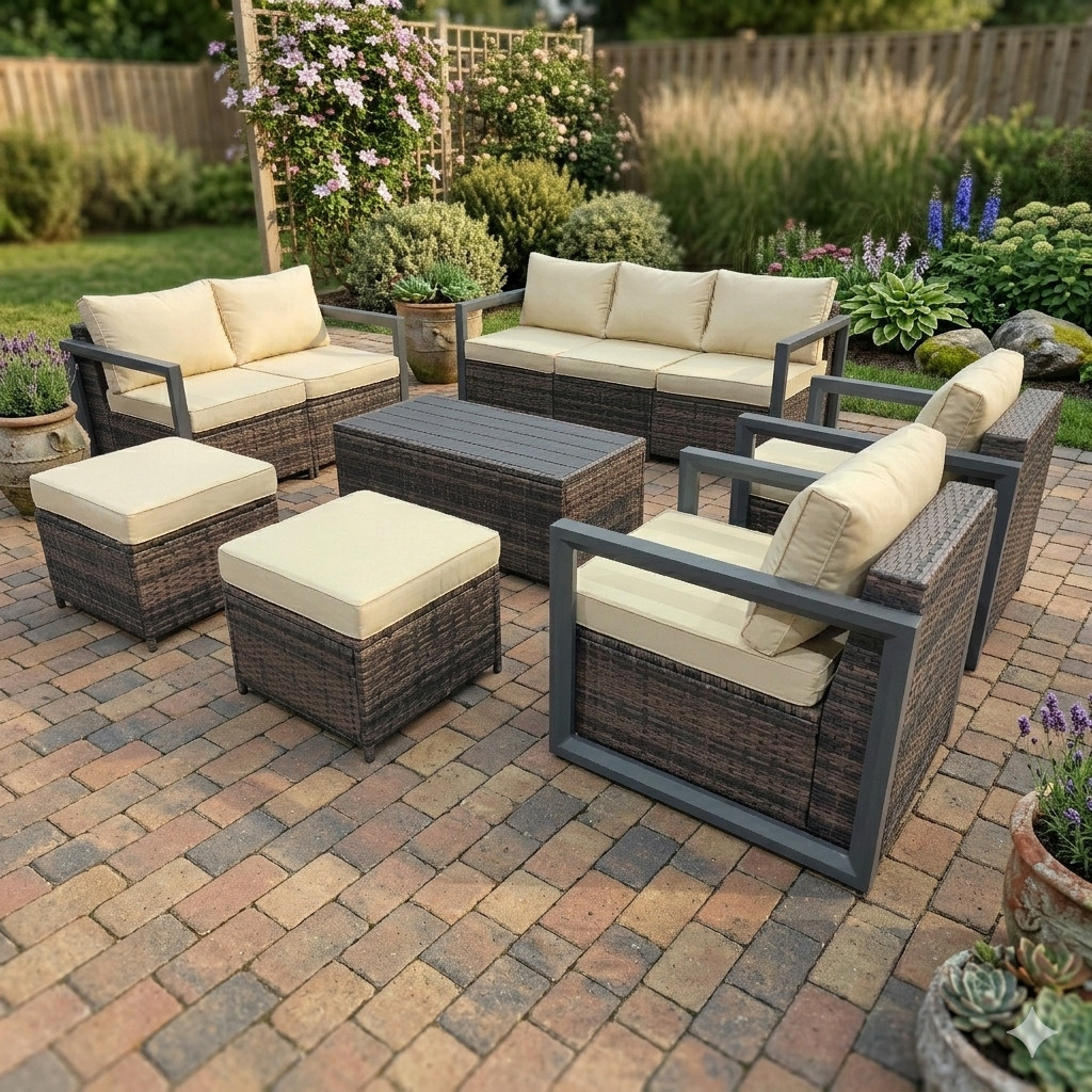 Rattan Sofa Set Garden Patio Furniture Set Outdoor Lounge Settee With Coffee Tab