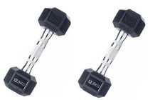 2 x 12.5kg Hex Dumbbells Pair Of POWRX Rubber Portable Hand Weights for Home Gym