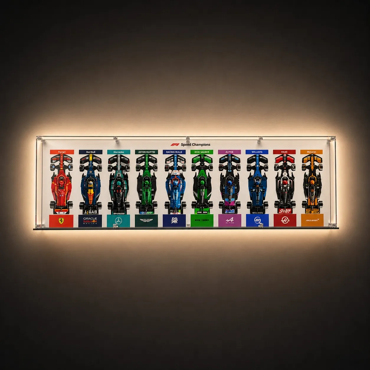 Acrylic Display Case for LEGO® Speed Champions F1 Cars (1x10 Grid)
