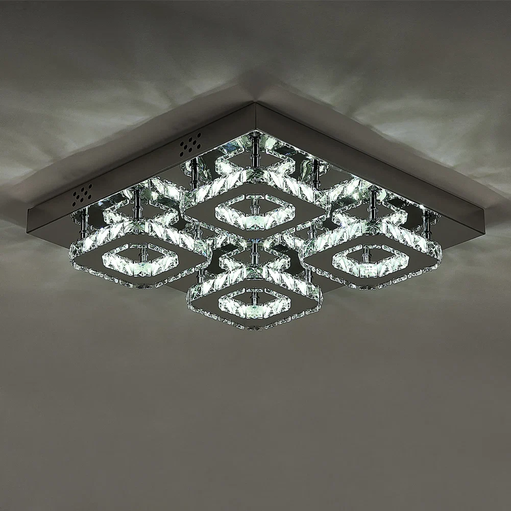 Garden Sanctuary Select Dimmable Option Square Large-size Glamourous Crystal LED Ceiling Light