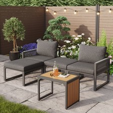 Garden Furniture Set 2-4 Seater Outdoor Modular Sofa Plastic Wood Table Grey