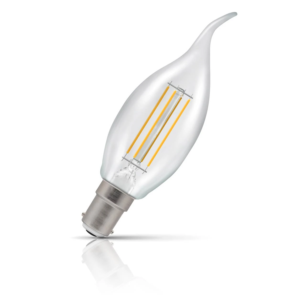 Crompton Lamps Crompton Candle LED Bent Tip Light Bulb B15 4.2W (40W Eqv) Dim Warm White Clear Filament Small Bayonet Chandelier Candelabra