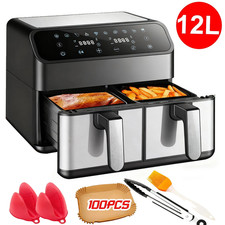 12L Dual Zone Digital Air Fryer Oven Cooker Oil Free Low Fat with 100 Tray Large
