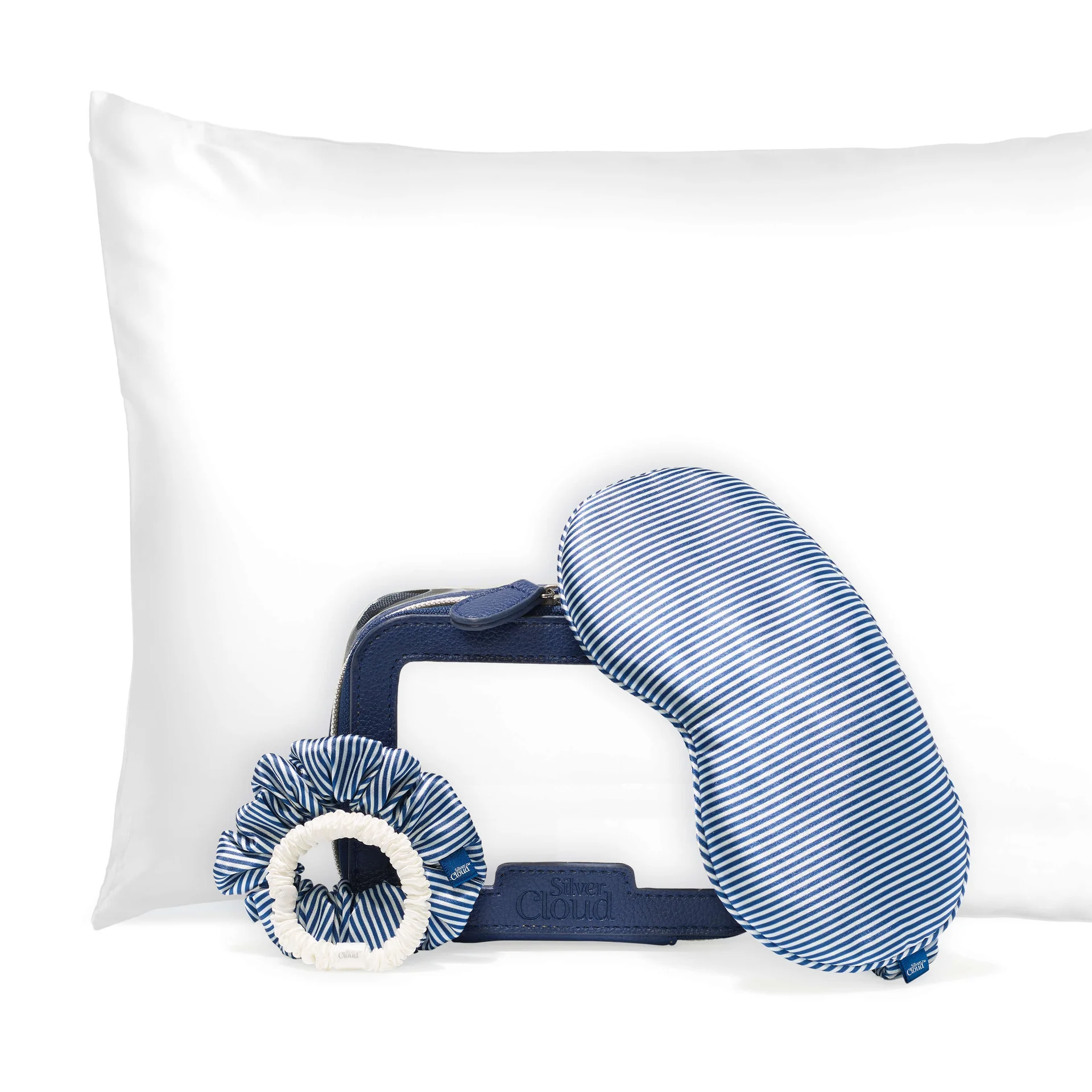 Silver Cloud Santorini Satin+ Pillowcase, Sleep Mask, Scrunchie Travel Set