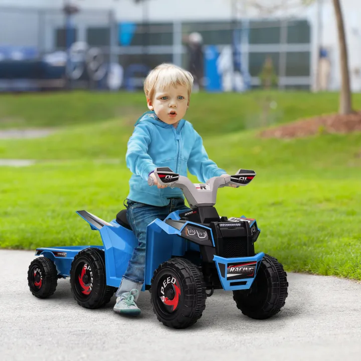 6V Quad Bike with Back Trailer, Wear-Resistant Wheels, for Ages 18-36 Months