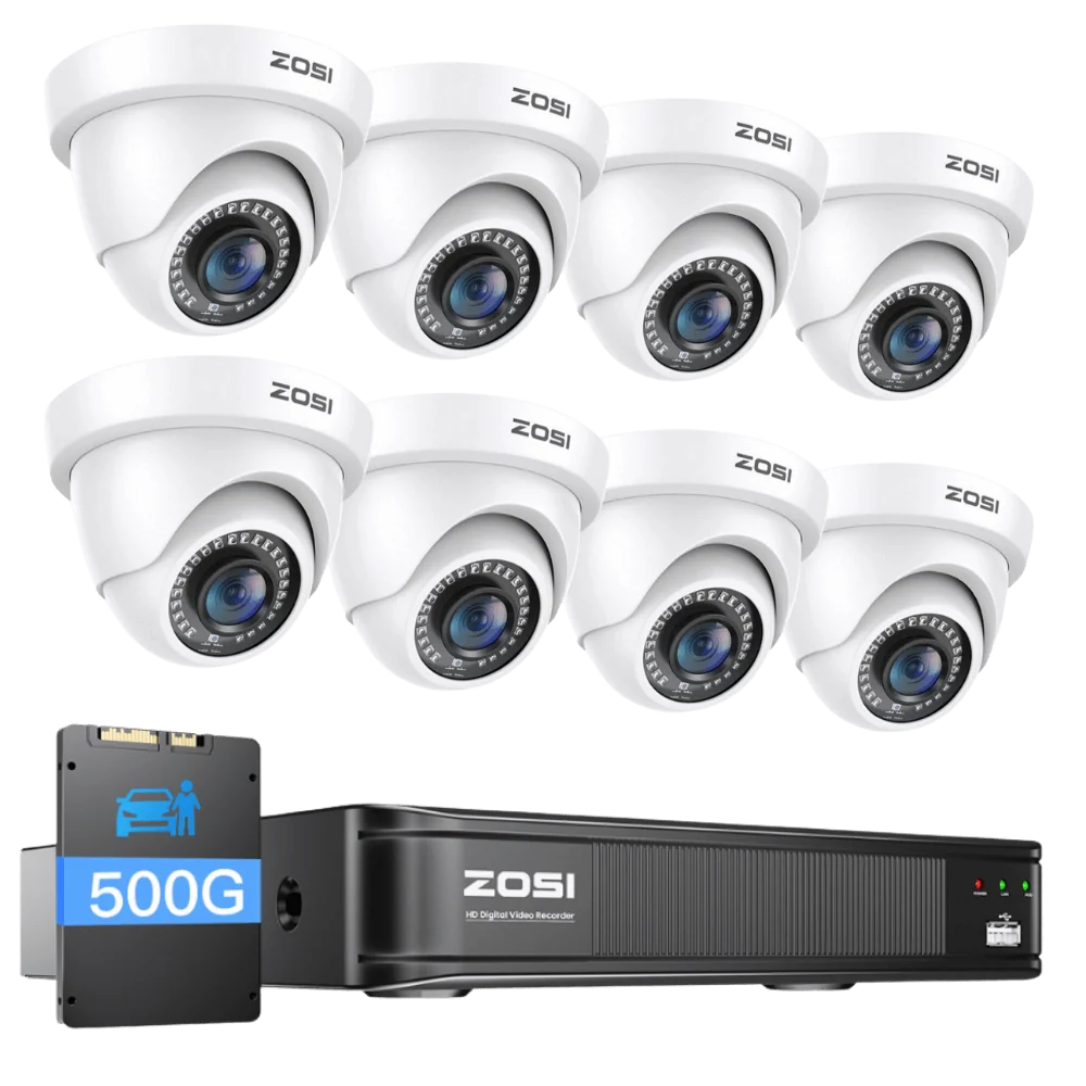 Zosi Official Store C419 1080P 8CH CCTV Security Camera System + Optional Hard Drive, 8 / 500GB SSD / White