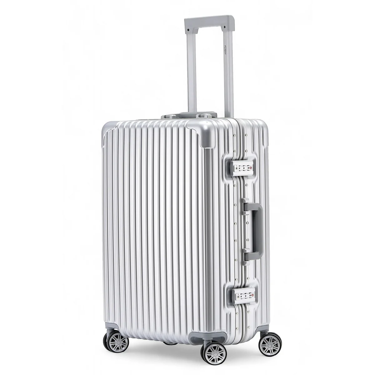 Medium 26" SILVER Checked Suitcase