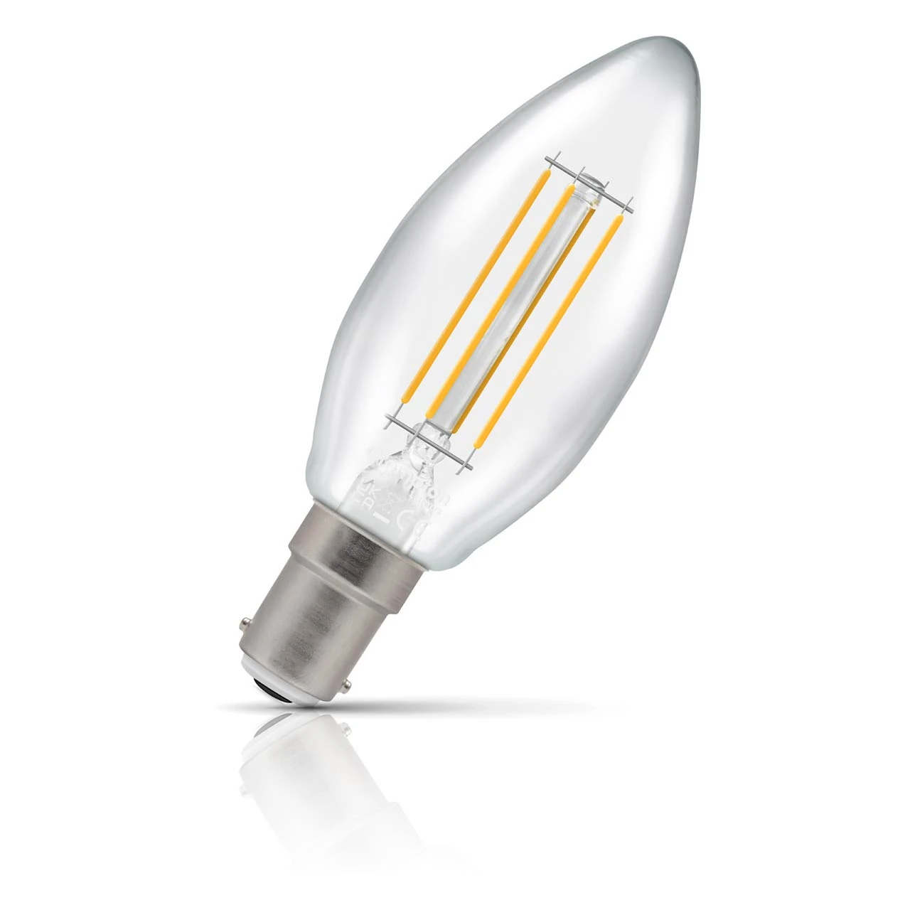 Crompton Lamps Crompton Candle LED Light Bulb B15 4.2W (40W Eqv) Dimmable Warm White Clear Filament Small Bayonet