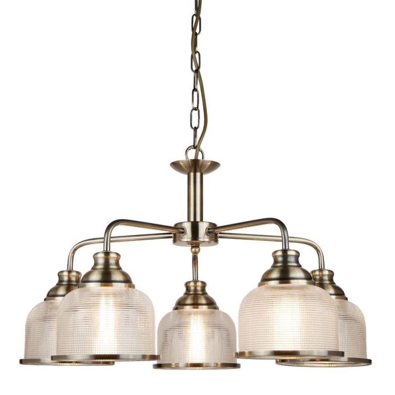 Searchlight Lighting Searchlight 1685-5AB Bistro II Five Light MultiArm Ceiling Light In Antique Brass With Glass Shades
