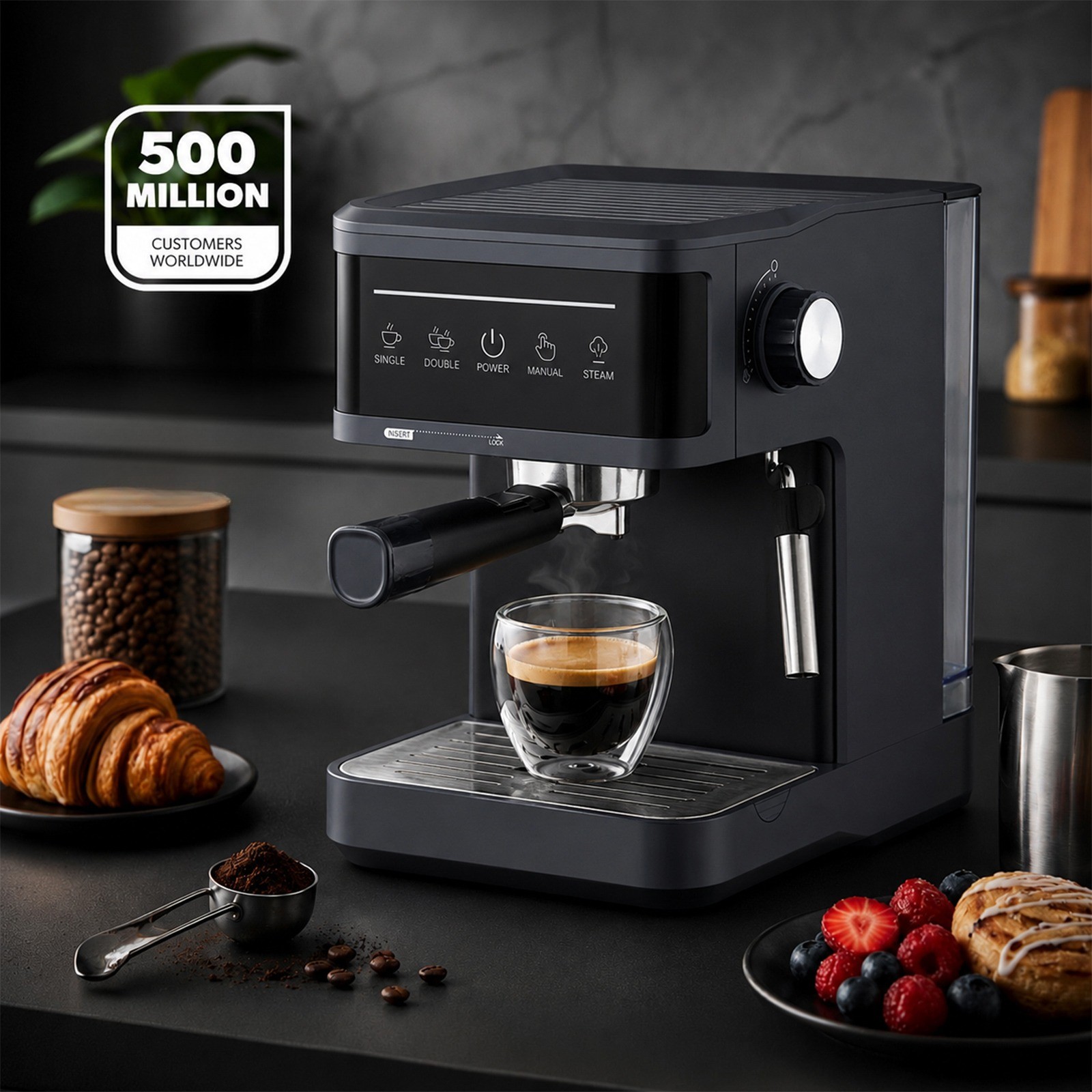 20 Bar Espresso Machine Milk Frother 850W Coffee Maker Latte 1.8L Ground Coffee