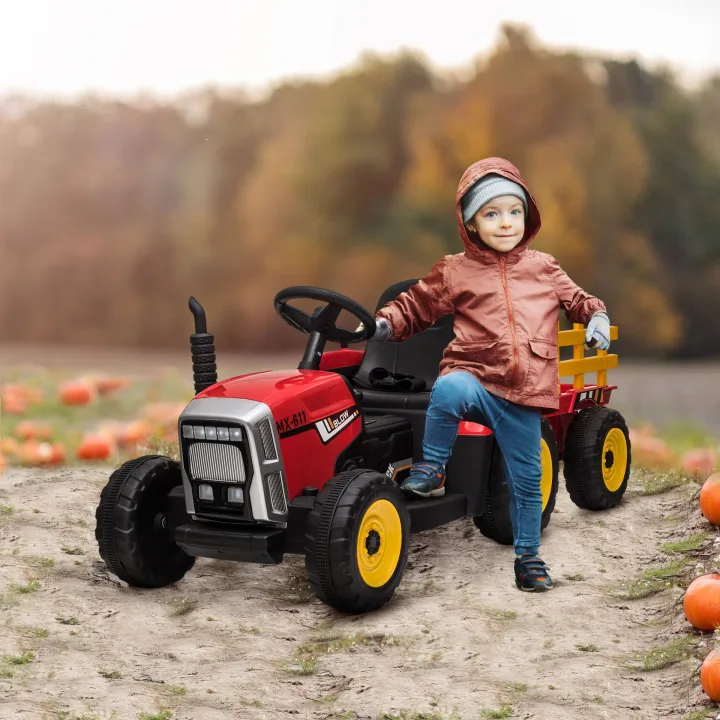 Ride On Tractor, Battery Powered Electric Car, with Detachable Trailer, Remote Control, Music