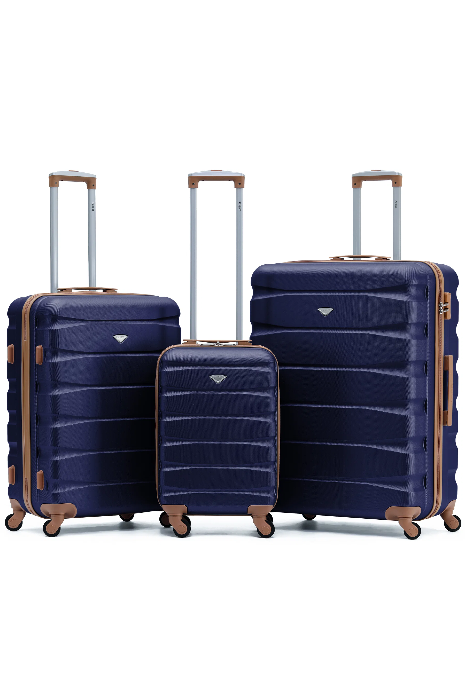 SAFIR 3-Piece Suitcase Set (55x35x20cm + Medium + Large) - Navy / Tan / Set of 3