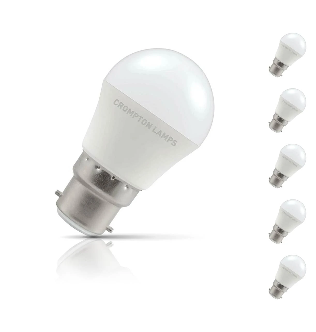 Crompton Lamps 5-Pack Crompton Golfball LED Light Bulbs B22 4.9W (40W Eqv) Daylight Opal Round Bayonet Frosted
