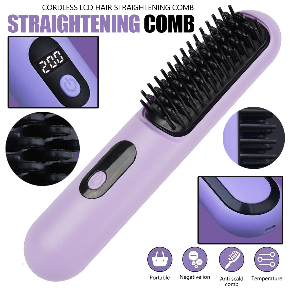 Portable Hair Straightener Brush AntiScald Hair Cordless Hair Straightener Brush