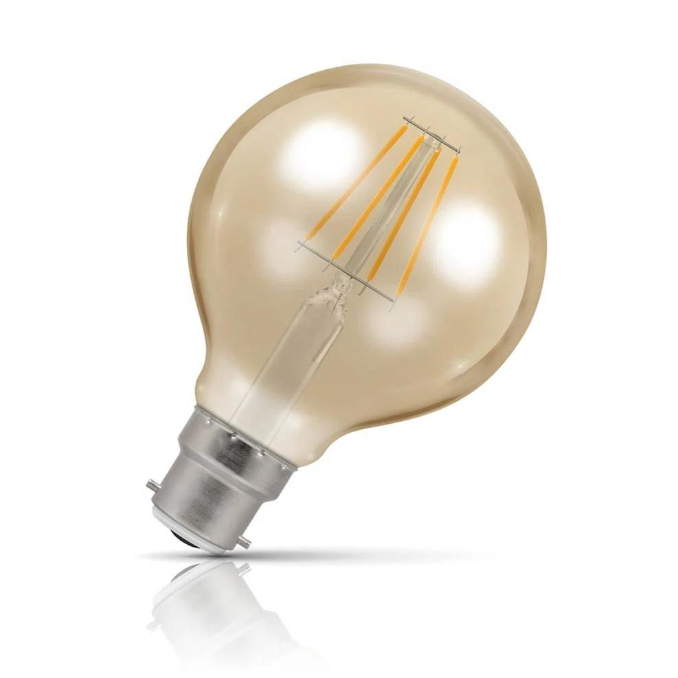 Crompton Lamps Crompton Globe LED G80 Light Bulb B22 5W (35W Eqv) Dim Extra Warm White Antique Filament Bayonet Vintage Gold
