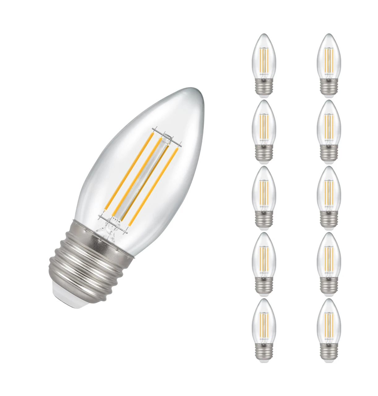Crompton Lamps 10-Pack Crompton Candle LED Light Bulbs E27 4.2W (40W Eqv) Dimmable Warm White Clear Filament Screw
