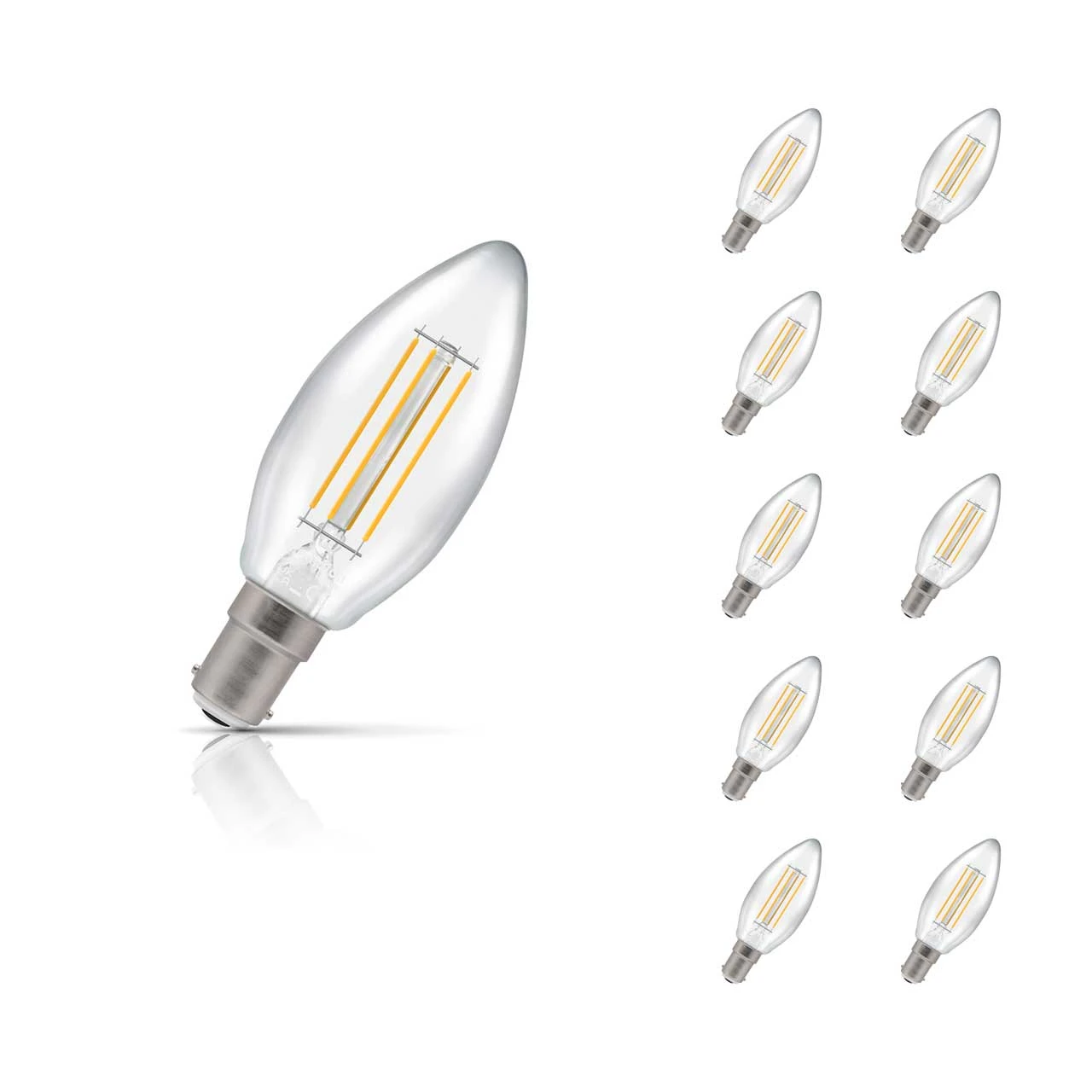 Crompton Lamps 10-Pack Crompton Candle LED Light Bulbs B15 4.2W (40W Eqv) Dim Warm White Clear Filament Small Bayonet