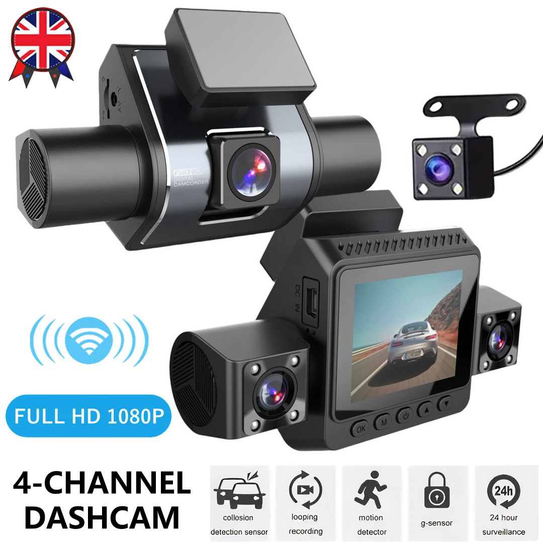 1080P 4-Channel Dash Cam 110°+90° Wide Angle Night Vision Small Hidden Dashcam