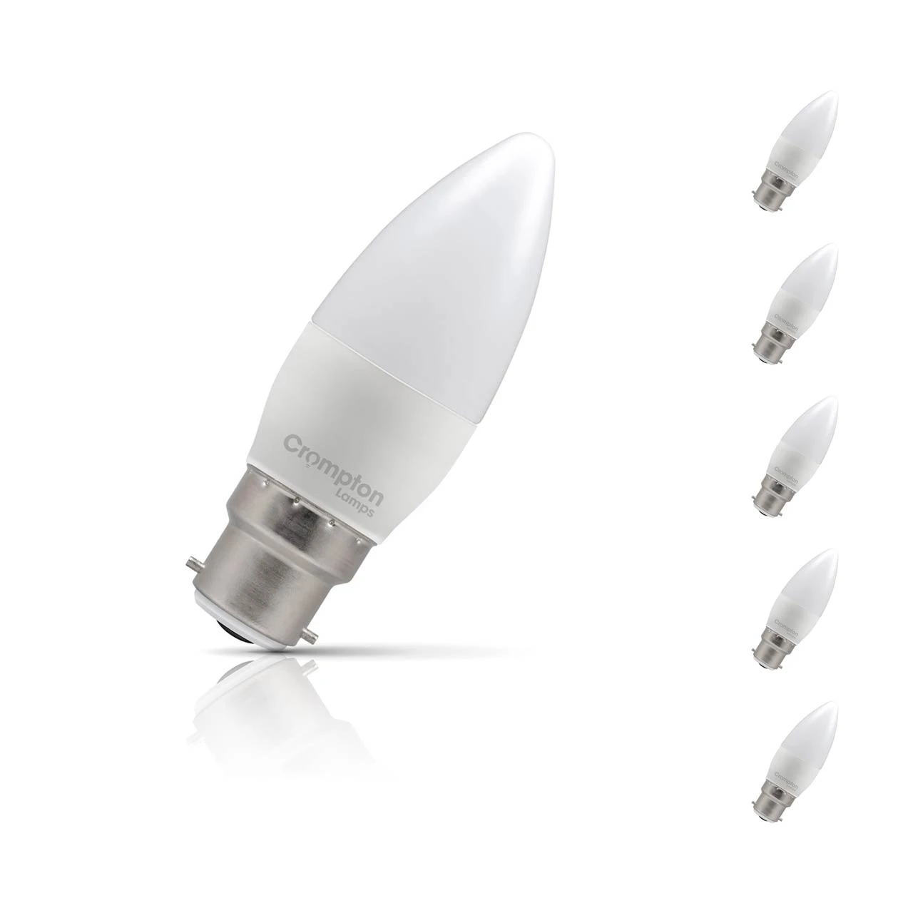 Crompton Lamps 5-Pack Crompton Candle LED Light Bulbs B22 4.2W (40W Eqv) Cool White Opal Bayonet Frosted