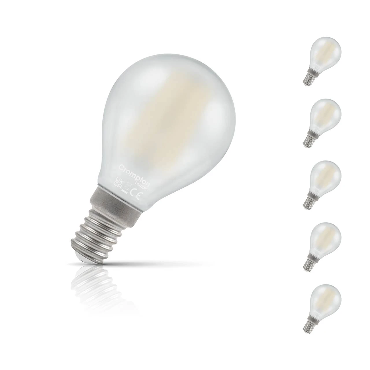 Crompton Lamps 5-Pack Crompton Golfball LED Light Bulbs E14 4.2W (40W Eqv) Dim Warm White Pearl Filament Round Small Screw Frosted