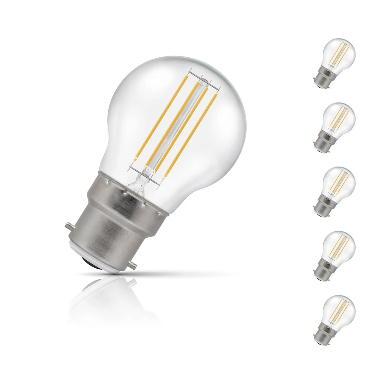 Crompton Lamps 5-Pack Crompton Golfball LED Light Bulbs B22 4.2W (40W Eqv) Dim Warm White Clear Filament Round Bayonet